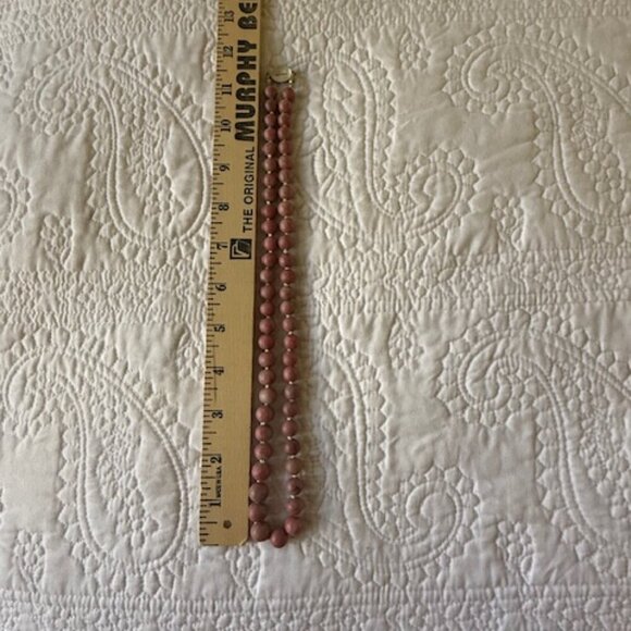 1930s Chinese  Pink Rhodonite Necklace S Silver Closure - Picture 3 of 5